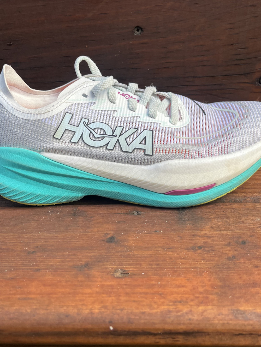 Hoka One One Mach X 2 Running Shoes Size Women's 7.5B White Neon Blue Gym